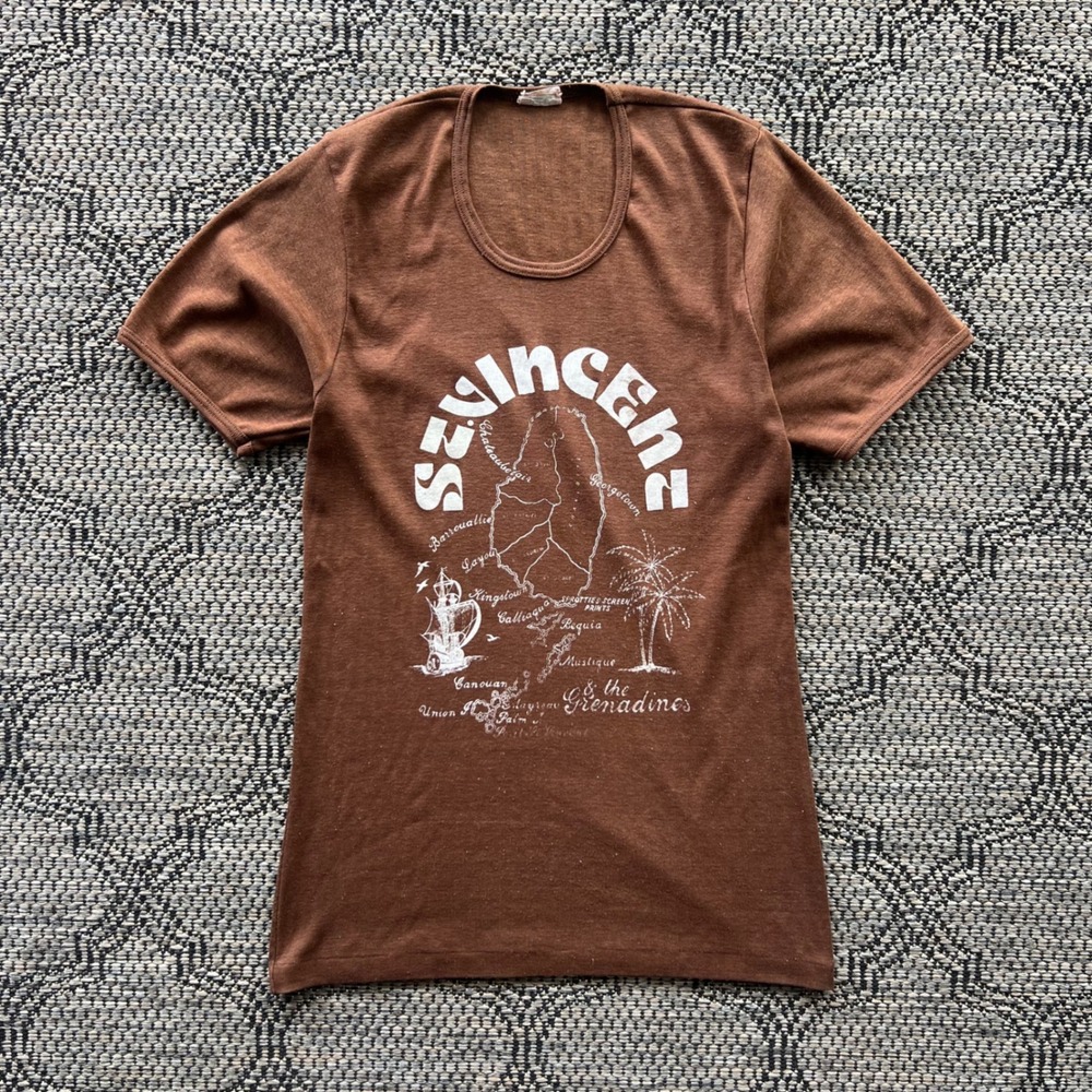 Vintage St Vincent T-Shirt Mens Medium Brown Destination‎ Island Nautical 70s